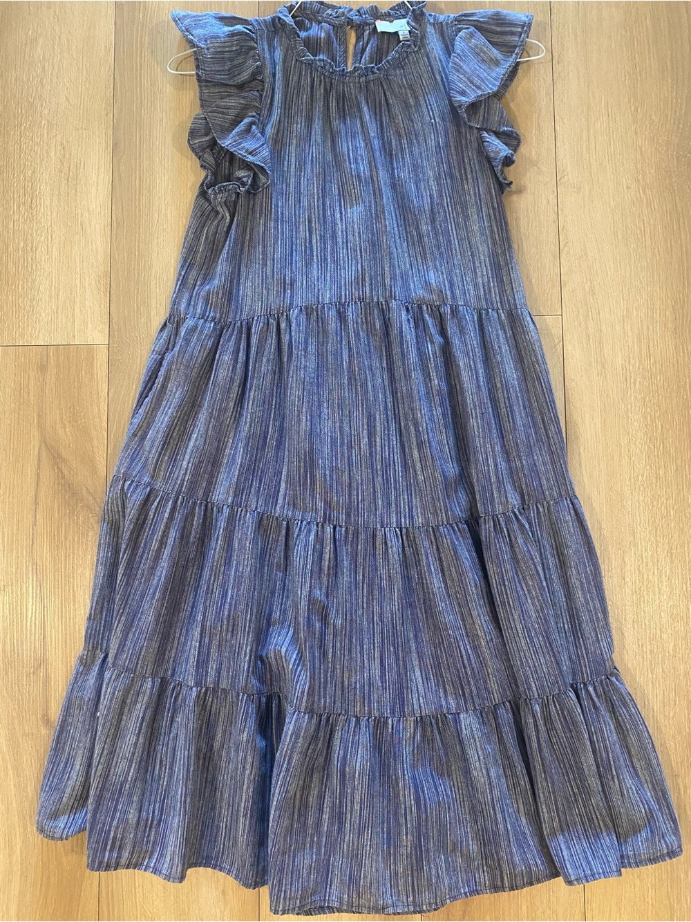 Pinch Blue Striped Tiered Ruffle Sleeve Maxi Dress